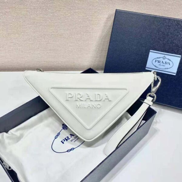 Prada Women Leather Triangle Leather Pouch-white (3)