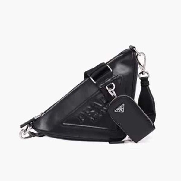 Prada Women Leather Triangle Shoulder Bag-Black (1)