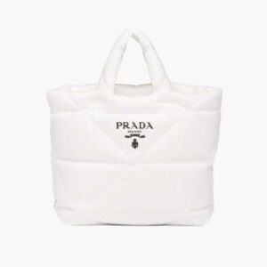 Prada Women Padded Re-Nylon Tote Bag-White