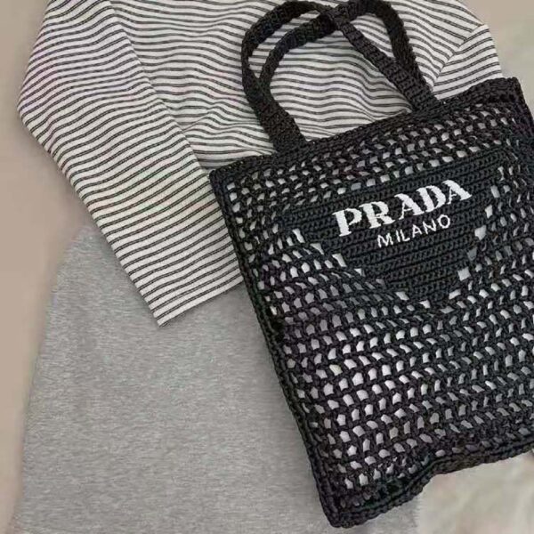 Prada Women Raffia Tote Bag-black (6)