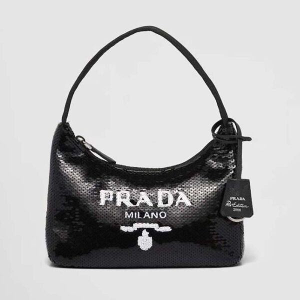 Prada Women Re-Edition 2000 Sequined Re-Nylon Mini-Bag-Black (1)