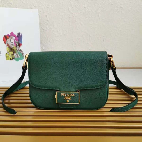Prada Women Saffiano Leather Prada Emblème Bag-green (2)