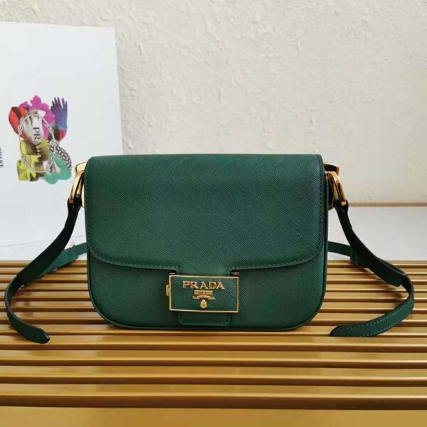 Prada Women Saffiano Leather Prada Emblème Bag-green (2)