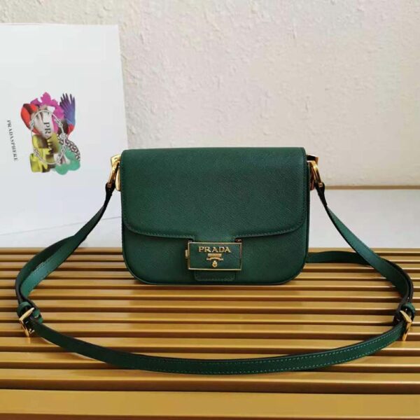 Prada Women Saffiano Leather Prada Emblème Bag-green (3)