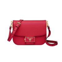 Prada Women Saffiano Leather Prada Emblème Bag-red (1)