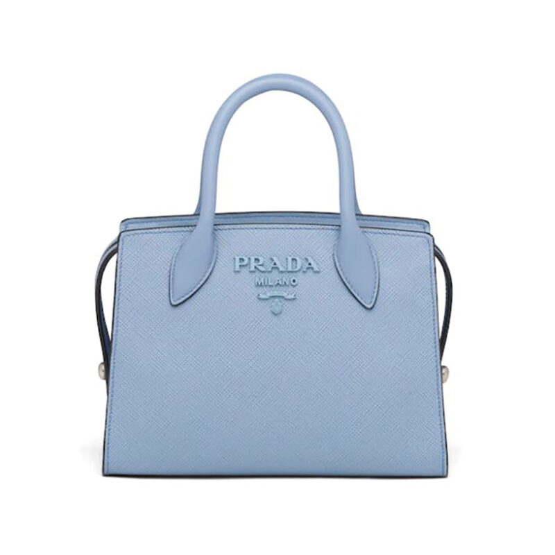 Prada Women Saffiano Leather Prada Monochrome Bag-Blue