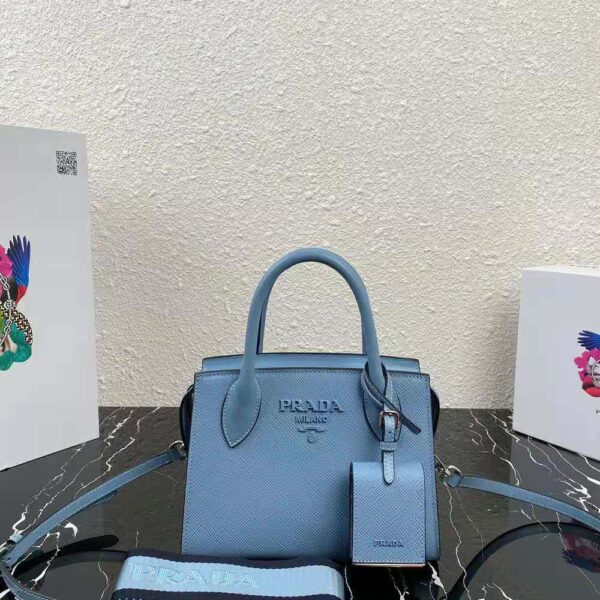 Prada Women Saffiano Leather Prada Monochrome Bag-blue (2)