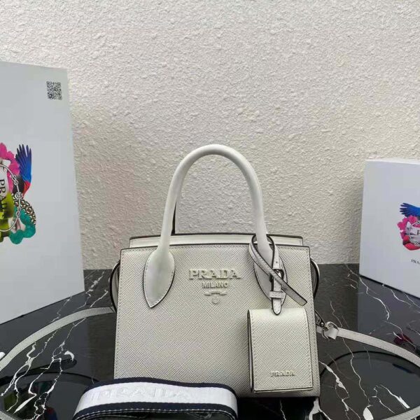 Prada Women Saffiano Leather Prada Monochrome Bag-white (2)