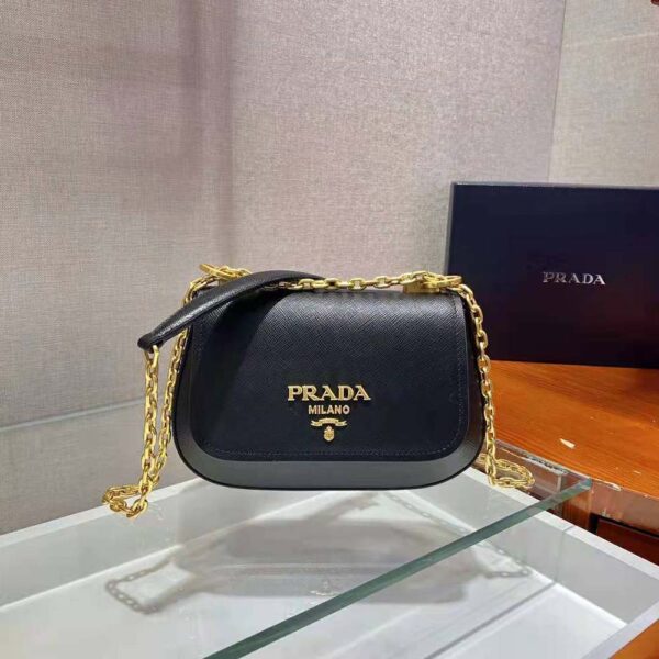 Prada Women Saffiano Leather Shoulder Bag-Black (3)