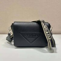 Prada Women Saffiano Leather Shoulder Bag with Sleek-Black (1)