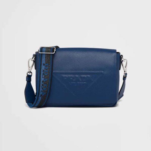 Prada Women Saffiano Leather Shoulder Bag with Sleek-Navy (1)