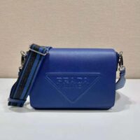 Prada Women Saffiano Leather Shoulder Bag with Sleek-Navy (1)