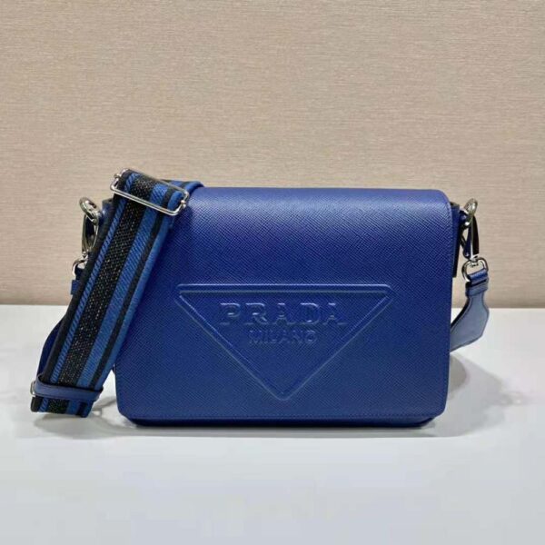 Prada Women Saffiano Leather Shoulder Bag with Sleek-Navy (2)