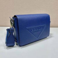 Prada Women Saffiano Leather Shoulder Bag with Sleek-Navy (1)