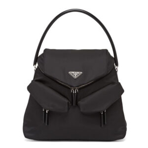 Prada Women Signaux Nylon and Leather Hobo Bag-Black