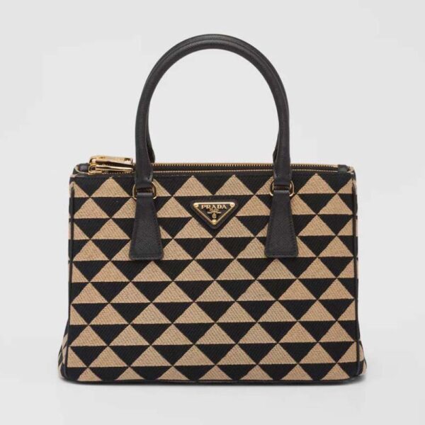 Prada Women Small Prada Galleria Jacquard Fabric Bag-Brown (1)