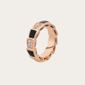 Bvlgari Women Serpenti Viper Band Ring in 18 KT Rose Gold-Black