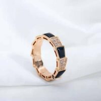 Bvlgari Women Serpenti Viper Band Ring in 18 KT Rose Gold-black (1)