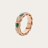 Bvlgari Women Serpenti Viper Band Ring in 18 KT Rose Gold-green (1)