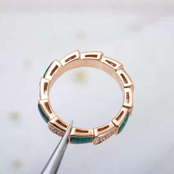 Bvlgari Women Serpenti Viper Band Ring in 18 KT Rose Gold-green (10)