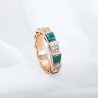 Bvlgari Women Serpenti Viper Band Ring in 18 KT Rose Gold-green (1)