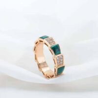 Bvlgari Women Serpenti Viper Band Ring in 18 KT Rose Gold-green (1)