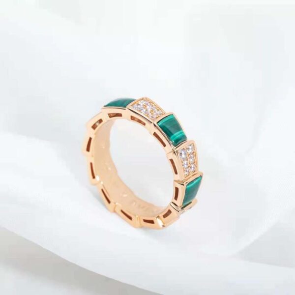 Bvlgari Women Serpenti Viper Band Ring in 18 KT Rose Gold-green (4)