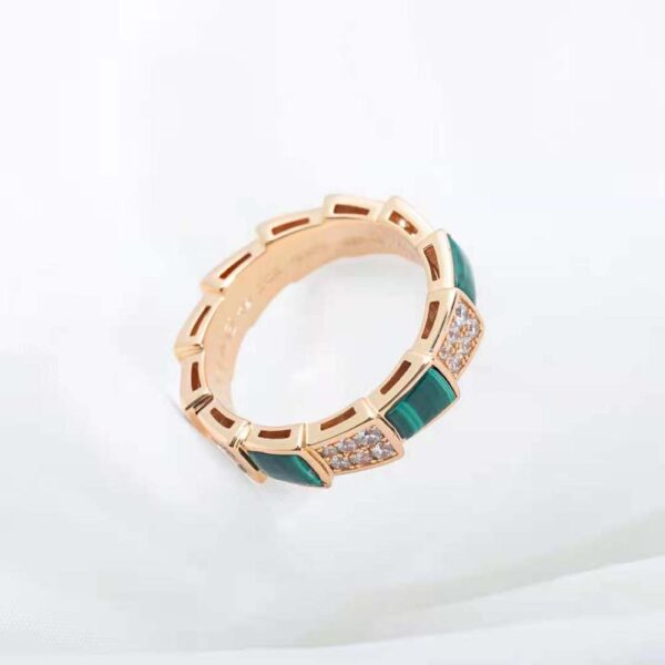 Bvlgari Women Serpenti Viper Band Ring in 18 KT Rose Gold-green (5)