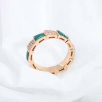 Bvlgari Women Serpenti Viper Band Ring in 18 KT Rose Gold-green (1)