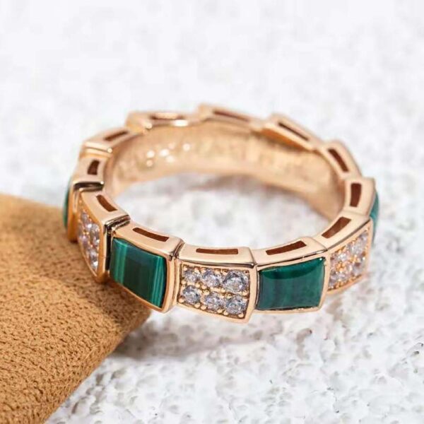 Bvlgari Women Serpenti Viper Band Ring in 18 KT Rose Gold-green (8)