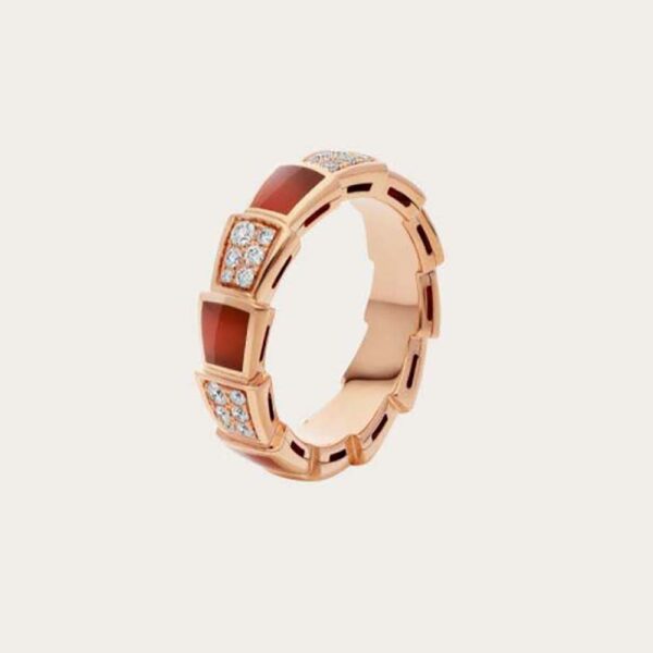 Bvlgari Women Serpenti Viper Band Ring in 18 KT Rose Gold-red (1)