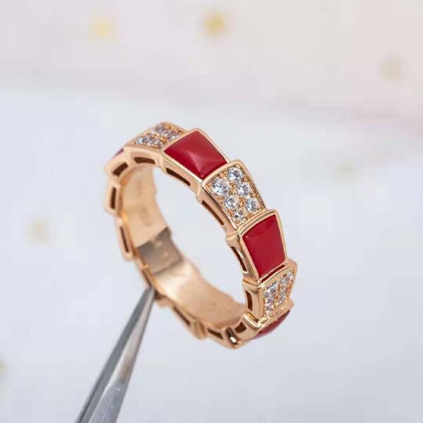 Bvlgari Women Serpenti Viper Band Ring in 18 KT Rose Gold-red (2)