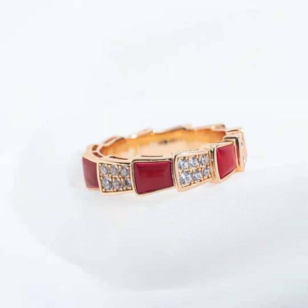 Bvlgari Women Serpenti Viper Band Ring in 18 KT Rose Gold-red (6)