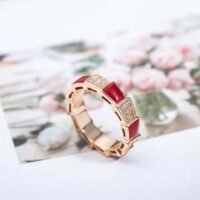 Bvlgari Women Serpenti Viper Band Ring in 18 KT Rose Gold-red (1)