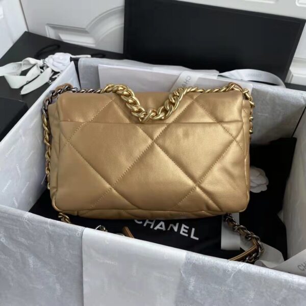 Chanel CC Women 19 Handbag Metallic Lambskin Gold Silver Tone Gold Bag (3)