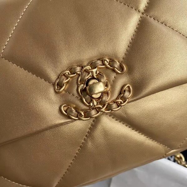 Chanel CC Women 19 Handbag Metallic Lambskin Gold Silver Tone Gold Bag (8)