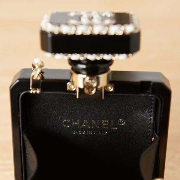 Chanel CC Women Evening Bag Lambskin Plexi Gold-Tone Metal Black White (6)