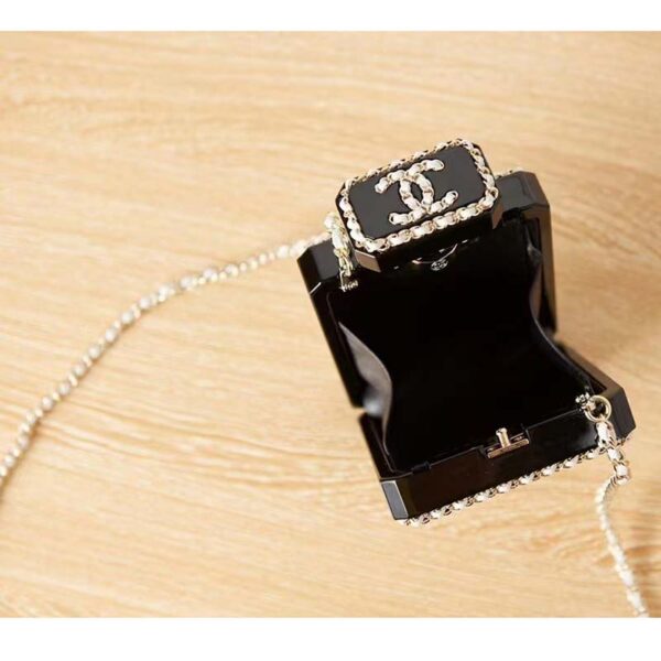 Chanel CC Women Evening Bag Lambskin Plexi Gold-Tone Metal Black White (8)