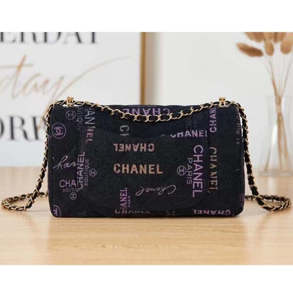 Chanel CC Women Large Flap Bag Printed Denim Gold-Tone Metal Black Multicolor (4)