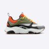 Dior Men B22 Sneaker Orange and White Technical Mesh with Khaki and Black Smooth Calfskin