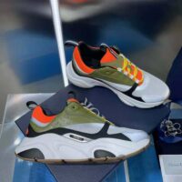 Dior Men B22 Sneaker Orange and White Technical Mesh with Khaki and Black Smooth Calfskin (1)