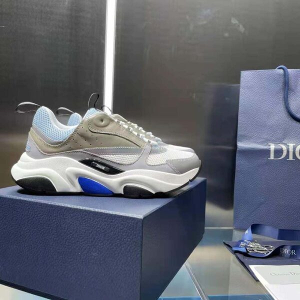 Dior Men B22 Sneaker White and Blue Technical Mesh and Gray Calfskin (3)