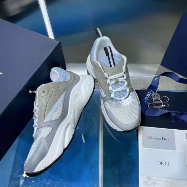 Dior Men B22 Sneaker White and Blue Technical Mesh and Gray Calfskin (6)