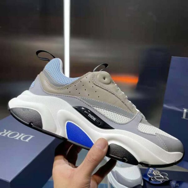 Dior Men B22 Sneaker White and Blue Technical Mesh and Gray Calfskin (7)