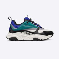 Dior Men B22 Sneaker White and Blue Technical Mesh with Deep Green and Black Smooth Calfskin (1)