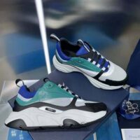 Dior Men B22 Sneaker White and Blue Technical Mesh with Deep Green and Black Smooth Calfskin (1)