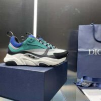 Dior Men B22 Sneaker White and Blue Technical Mesh with Deep Green and Black Smooth Calfskin (1)