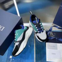Dior Men B22 Sneaker White and Blue Technical Mesh with Deep Green and Black Smooth Calfskin (1)