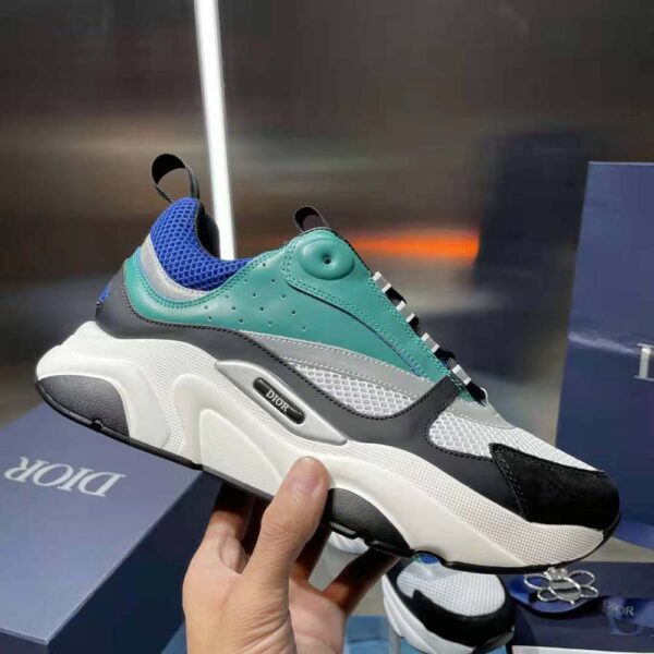 Dior Men B22 Sneaker White and Blue Technical Mesh with Deep Green and Black Smooth Calfskin (6)