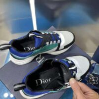 Dior Men B22 Sneaker White and Blue Technical Mesh with Deep Green and Black Smooth Calfskin (1)